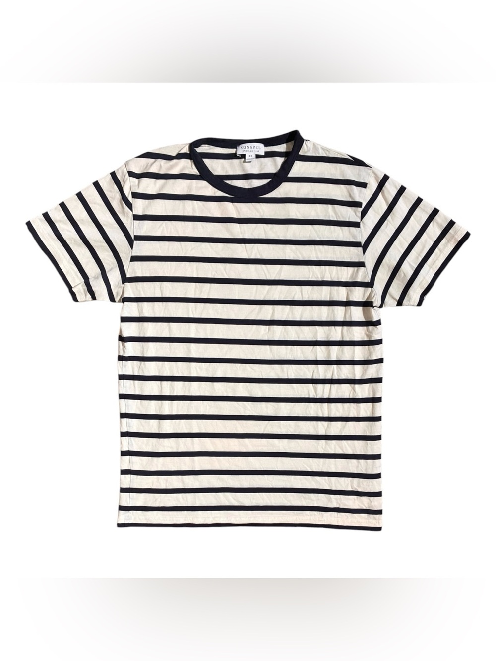 Sunspel Men’s Class Tee Shirt Striped Navy Cream